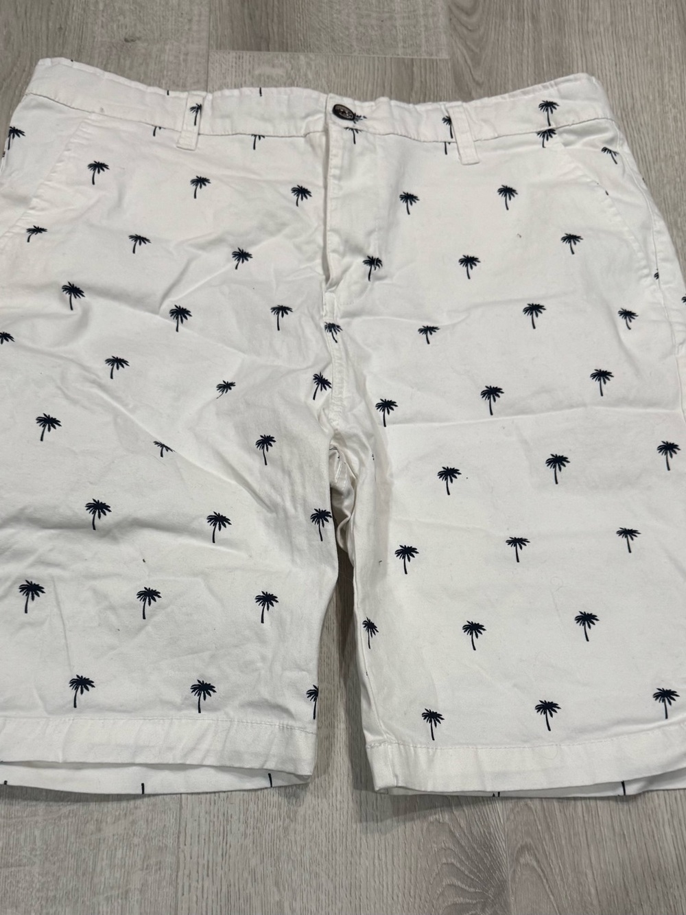 EUC Hudson & Barrow NYC | Button Front Shorts | White Palm Tree Print | Size 36